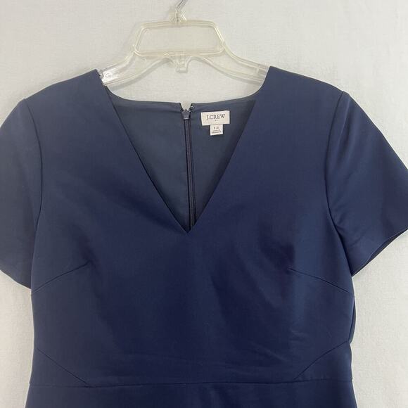 J.Crew Sheath Dress Women 12 Navy Blue Cotton Stretch V-Neck Minimalist Capsule - Picture 3 of 10